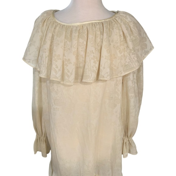 Vintage cream sheer lily pad lace pattern ruffle dress size l/xl - Picture 2 of 8